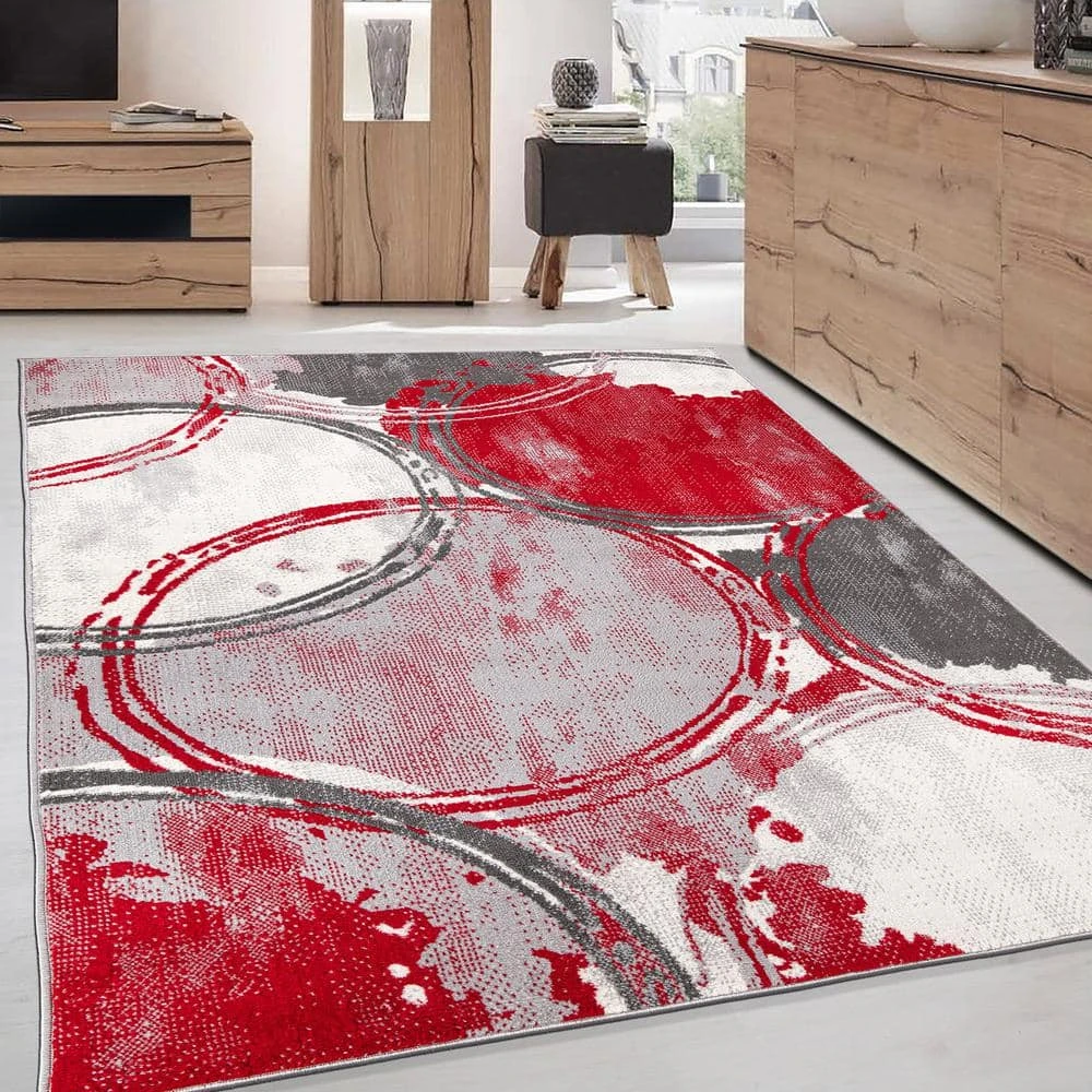 Red 5 ft. x 7 ft. Contemporary Modern Circles Area Rug by World Rug Gallery 4 Red 5 ft. x 7 ft. Contemporary Modern Circles Area Rug by World Rug Gallery - Image 4