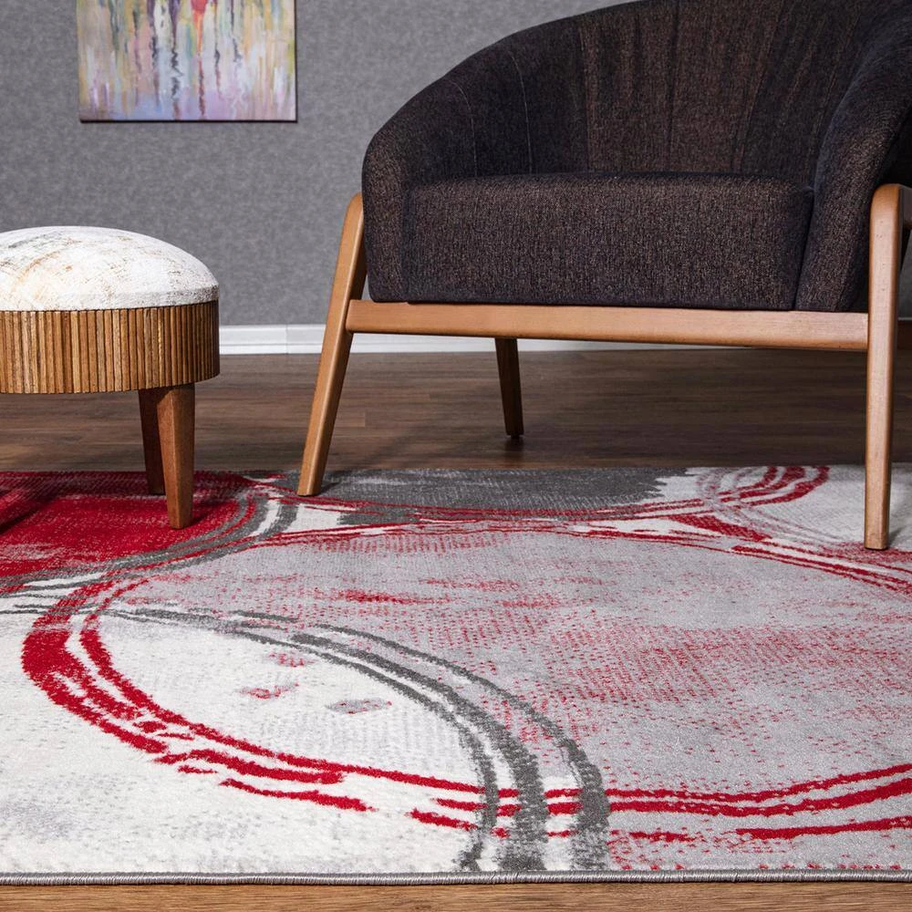 Red 5 ft. x 7 ft. Contemporary Modern Circles Area Rug by World Rug Gallery 2 Red 5 ft. x 7 ft. Contemporary Modern Circles Area Rug by World Rug Gallery - Image 2