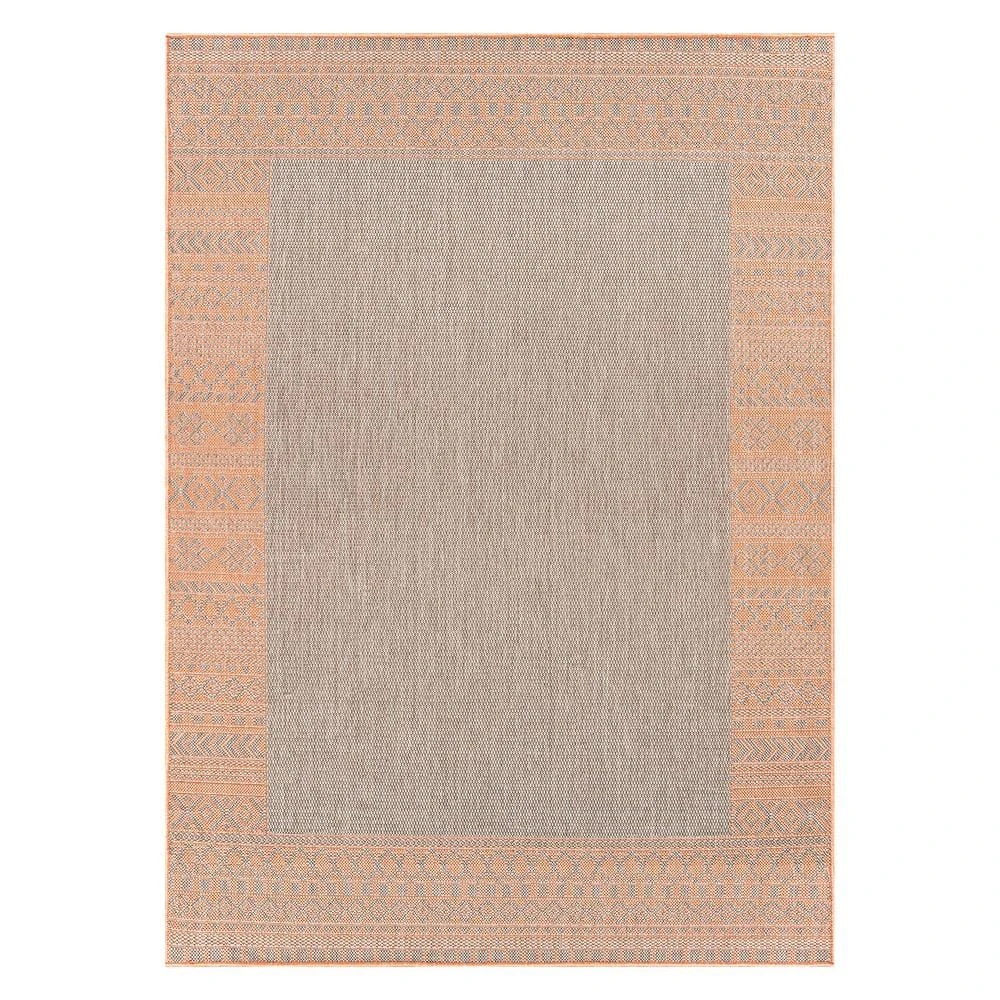 Rust 7 ft. 10 in. x 10 ft. Bohemian Bordered Flatweave Waterproof Backyard Indoor/Outdoor Area Rug by World Rug Gallery 1 Rust 7 ft. 10 in. x 10 ft. Bohemian Bordered Flatweave Waterproof Backyard Indoor/Outdoor Area Rug by World Rug Gallery