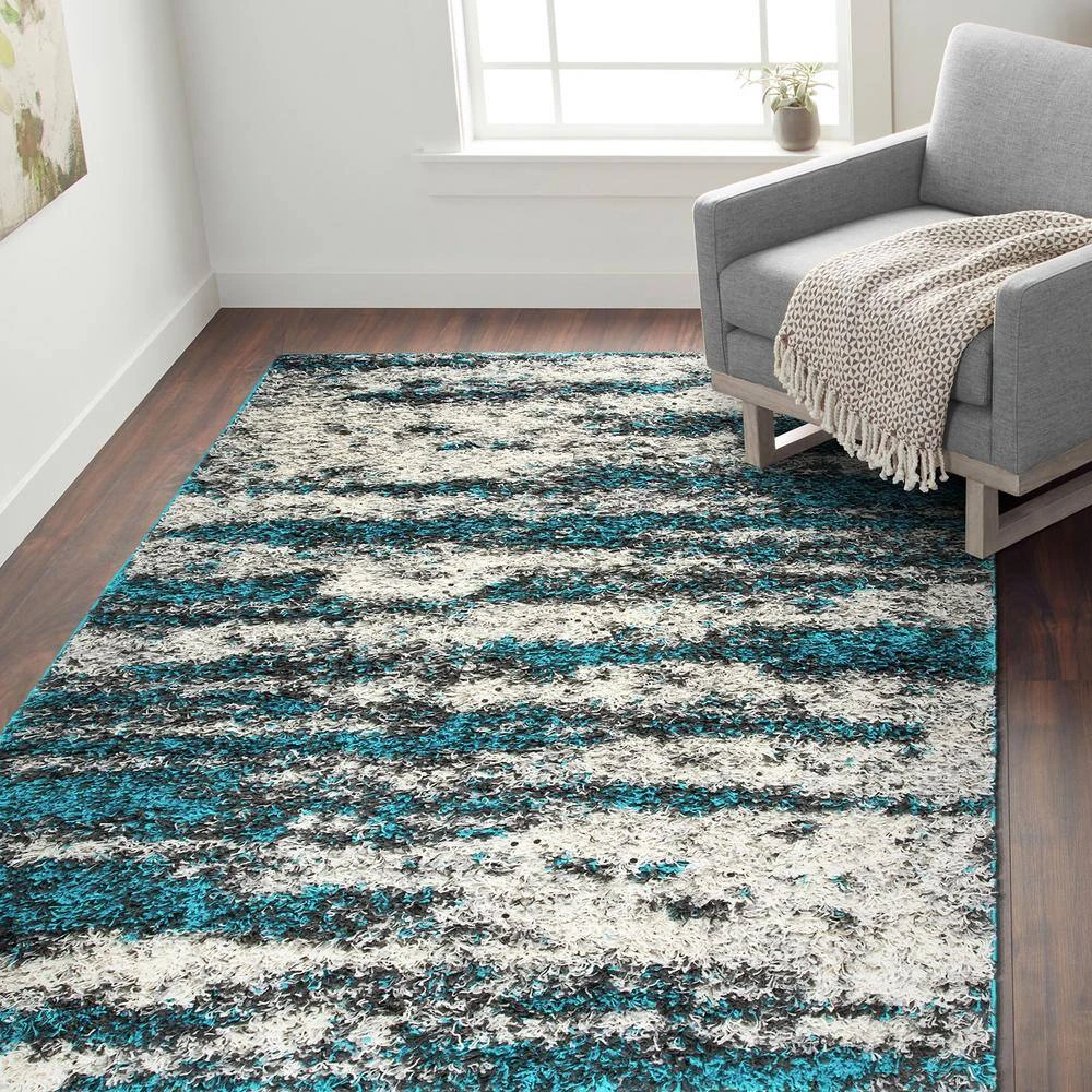 Turquoise 5 ft. x 7 ft. Modern Abstract Design Plush Shag Area Rug by World Rug Gallery 6 Turquoise 5 ft. x 7 ft. Modern Abstract Design Plush Shag Area Rug by World Rug Gallery - Image 6