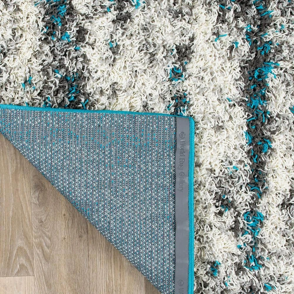 Turquoise 5 ft. x 7 ft. Modern Abstract Design Plush Shag Area Rug by World Rug Gallery 3 Turquoise 5 ft. x 7 ft. Modern Abstract Design Plush Shag Area Rug by World Rug Gallery - Image 3