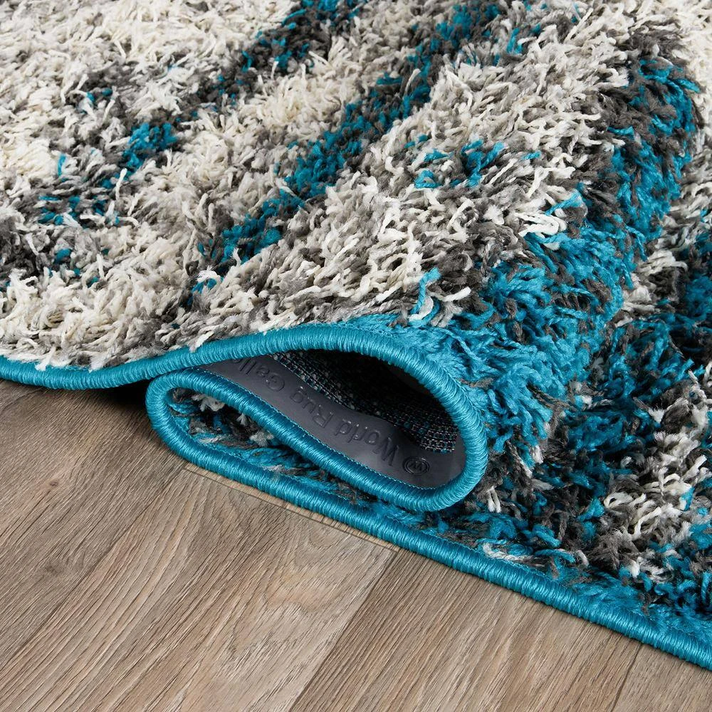 Turquoise 5 ft. x 7 ft. Modern Abstract Design Plush Shag Area Rug by World Rug Gallery 4 Turquoise 5 ft. x 7 ft. Modern Abstract Design Plush Shag Area Rug by World Rug Gallery - Image 4