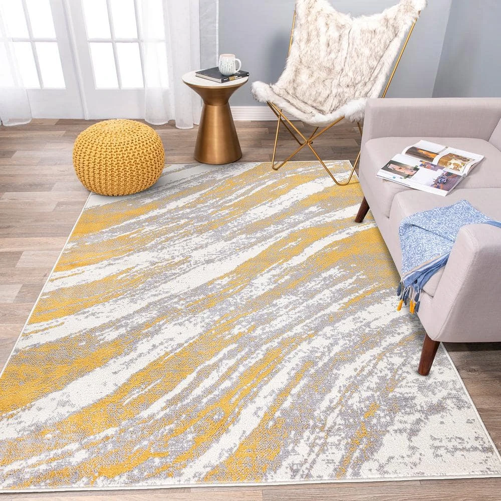 Yellow 7 ft. 10 in. x 10 ft. Modern Abstract Swirl Area Rug by World Rug Gallery 5 Yellow 7 ft. 10 in. x 10 ft. Modern Abstract Swirl Area Rug by World Rug Gallery - Image 5