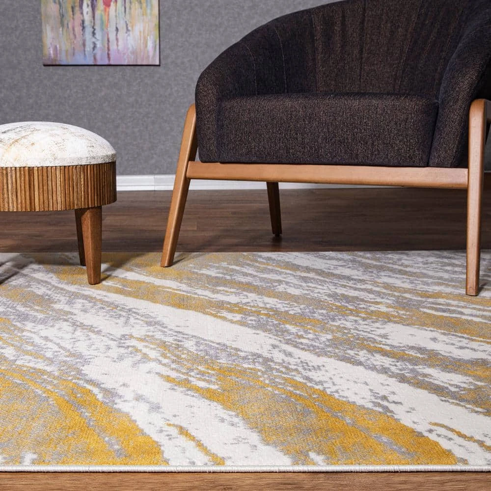 Yellow 7 ft. 10 in. x 10 ft. Modern Abstract Swirl Area Rug by World Rug Gallery 2 Yellow 7 ft. 10 in. x 10 ft. Modern Abstract Swirl Area Rug by World Rug Gallery - Image 2