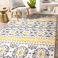 Yellow 7 ft. 10 in. x 10 ft. Distressed Boho Geometric Area Rug by World Rug Gallery 17 Yellow 7 ft. 10 in. x 10 ft. Distressed Boho Geometric Area Rug by World Rug Gallery -Shaw stor online yellow world rug gallery area rugs 2078yellow8x10 31 1000