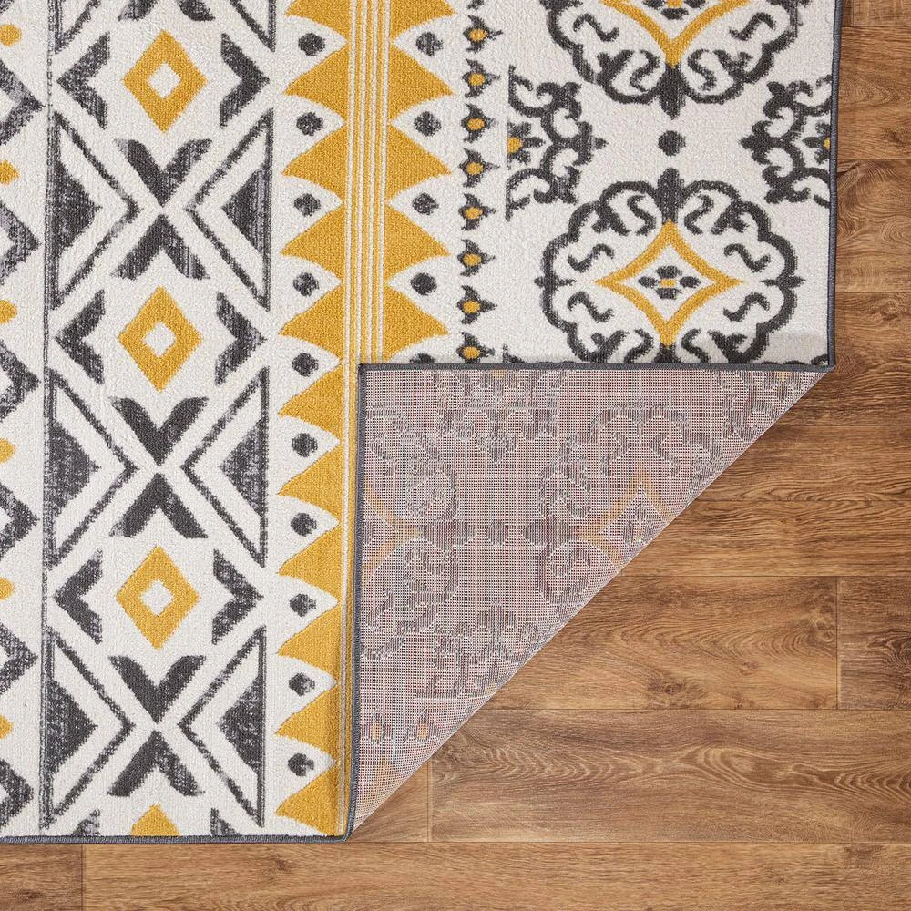 Yellow 7 ft. 10 in. x 10 ft. Distressed Boho Geometric Area Rug by World Rug Gallery 3 Yellow 7 ft. 10 in. x 10 ft. Distressed Boho Geometric Area Rug by World Rug Gallery - Image 3