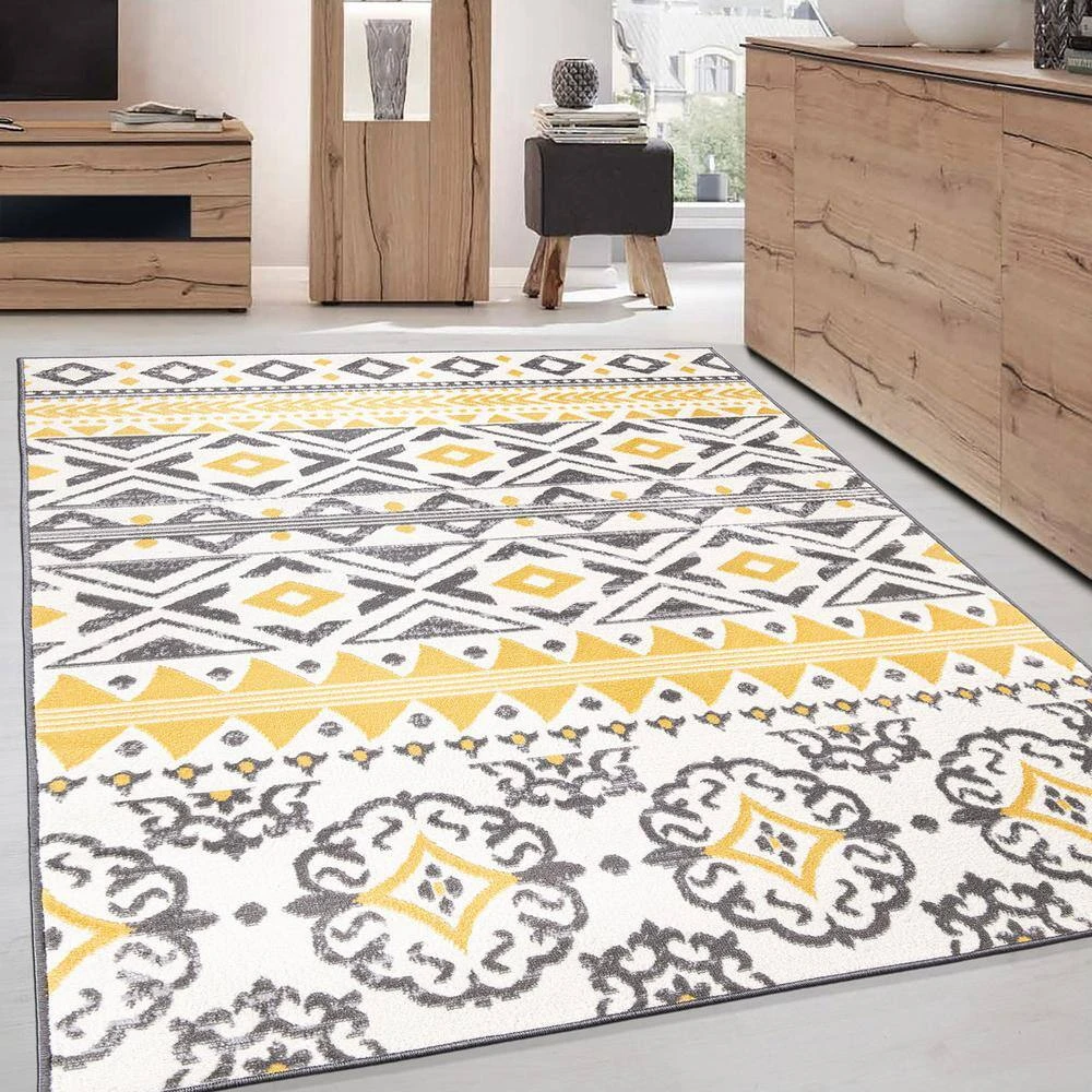 Yellow 7 ft. 10 in. x 10 ft. Distressed Boho Geometric Area Rug by World Rug Gallery 4 Yellow 7 ft. 10 in. x 10 ft. Distressed Boho Geometric Area Rug by World Rug Gallery - Image 4