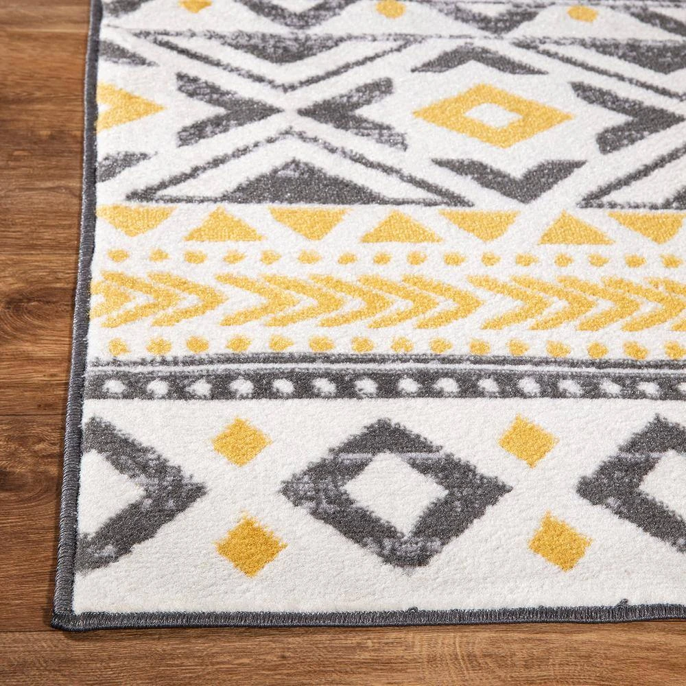 Yellow 7 ft. 10 in. x 10 ft. Distressed Boho Geometric Area Rug by World Rug Gallery 8 Yellow 7 ft. 10 in. x 10 ft. Distressed Boho Geometric Area Rug by World Rug Gallery - Image 8
