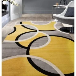 Modern Abstract Circles Yellow 5 ft. 3 in. x 7 ft. 3 in. Indoor Area Rug by World Rug Gallery -Shaw stor online yellow world rug gallery area rugs 368 yellow 5x8 31 1000