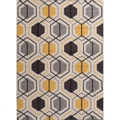 Modern Geometric Stripe Non-Slip (Non-Skid) Yellow 7 ft. 10 in. x 10 ft. Indoor Area Rug by World Rug Gallery