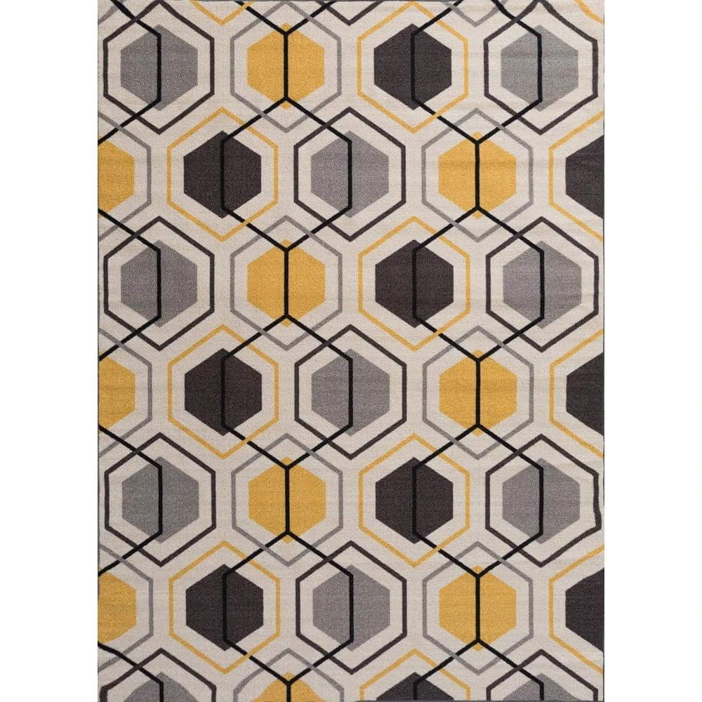 Modern Geometric Stripe Non-Slip (Non-Skid) Yellow 7 ft. 10 in. x 10 ft. Indoor Area Rug by World Rug Gallery 1 Modern Geometric Stripe Non-Slip (Non-Skid) Yellow 7 ft. 10 in. x 10 ft. Indoor Area Rug by World Rug Gallery