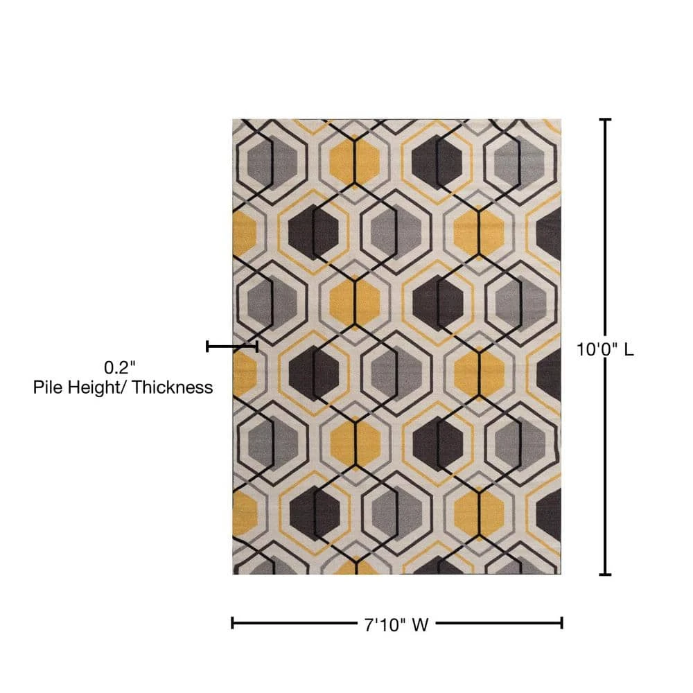 Modern Geometric Stripe Non-Slip (Non-Skid) Yellow 7 ft. 10 in. x 10 ft. Indoor Area Rug by World Rug Gallery 4 Modern Geometric Stripe Non-Slip (Non-Skid) Yellow 7 ft. 10 in. x 10 ft. Indoor Area Rug by World Rug Gallery - Image 4