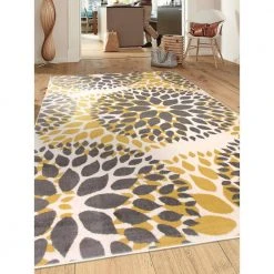 Modern Contemporary Floral Circles Yellow 5 ft. x 7 ft. Indoor Area Rug by World Rug Gallery -Shaw stor online yellow world rug gallery area rugs 9099yellow5x8 31 1000